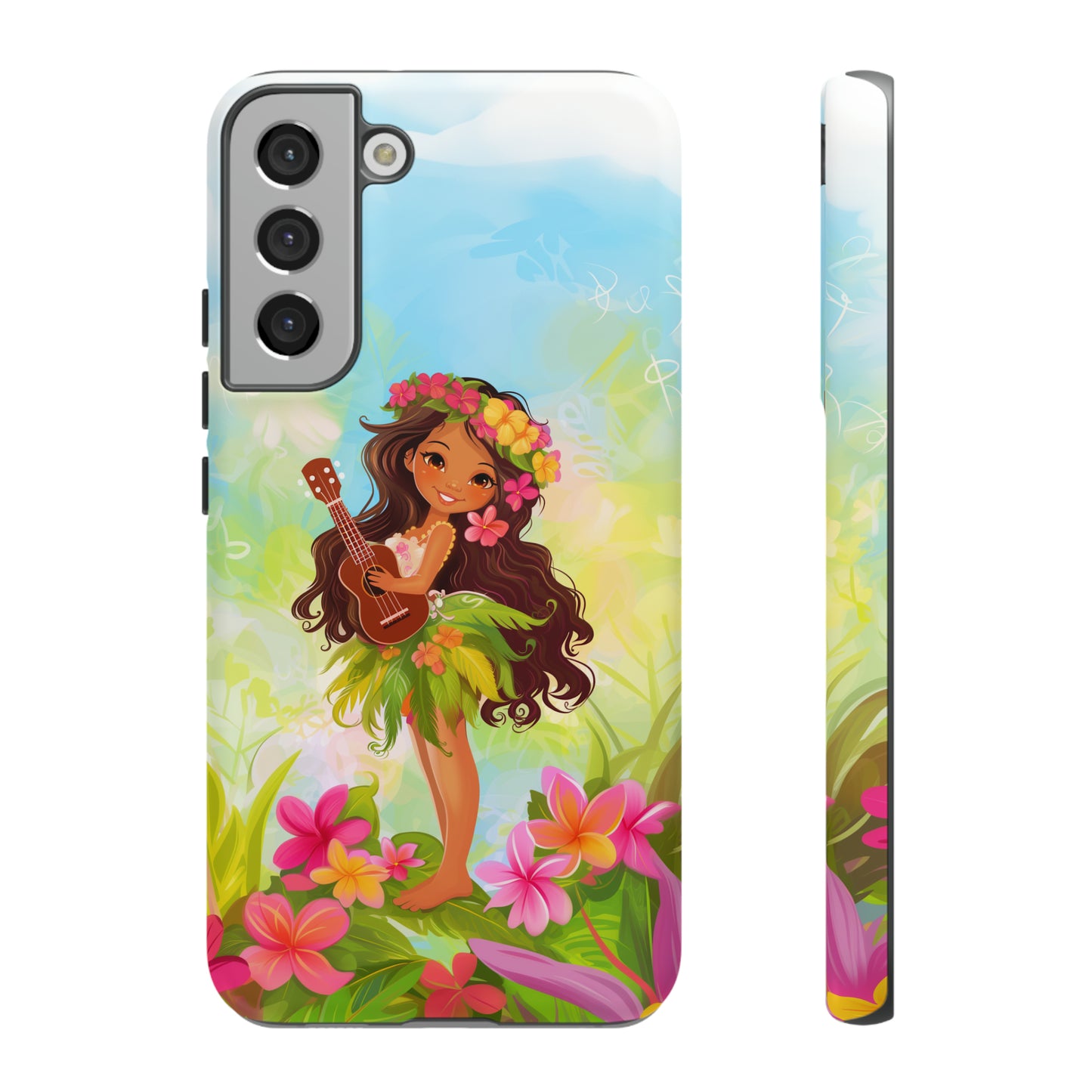 Cute Hula Girl Hawaiian Phone Case, Tropical, Hibiscus, Wireless Compatible, Protective Cell Phone Case for iPhone, Samsung, Pixel phones