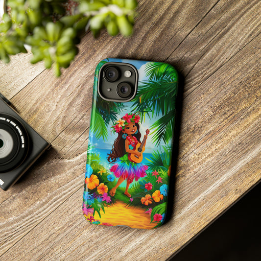 Hula Girl Ukulele Hawaiian Phone Case, Tropical, Hibiscus, Wireless Compatible, Protective Cell Phone Case for iPhone, Samsung, Pixel phones