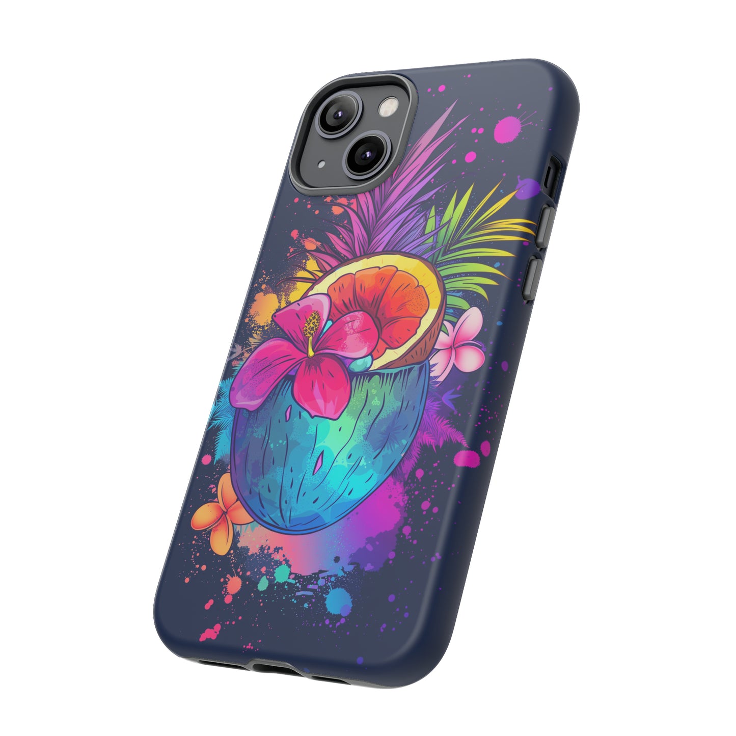 Coconut Dark Colorful Hawaiian Tropical Phone Case, Island Tropics, Wireless Compatible, Protective Cell Phone Case iPhone, Samsung, Pixel
