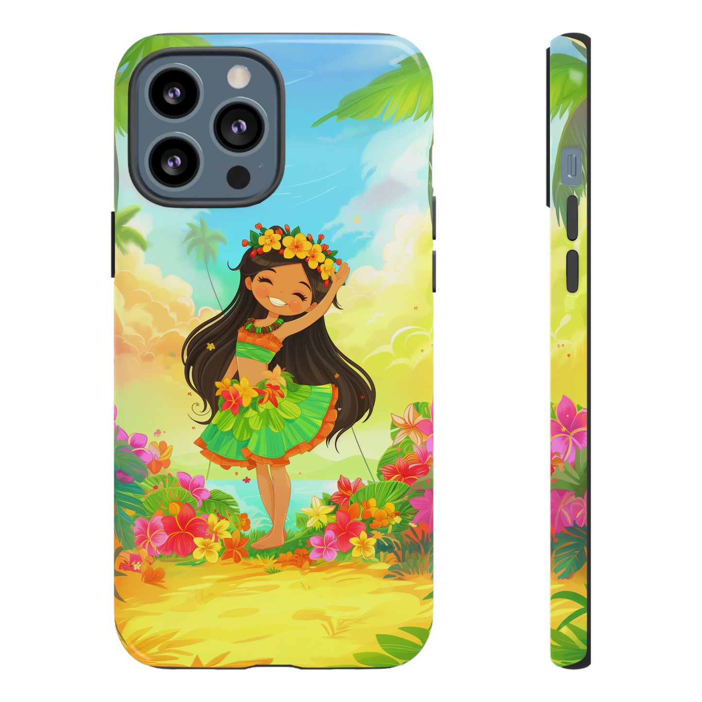 Cute Hula Girl Hawaiian Phone Case, Tropical, Hibiscus, Wireless Compatible, Protective Cell Phone Case for iPhone, Samsung, Pixel phones
