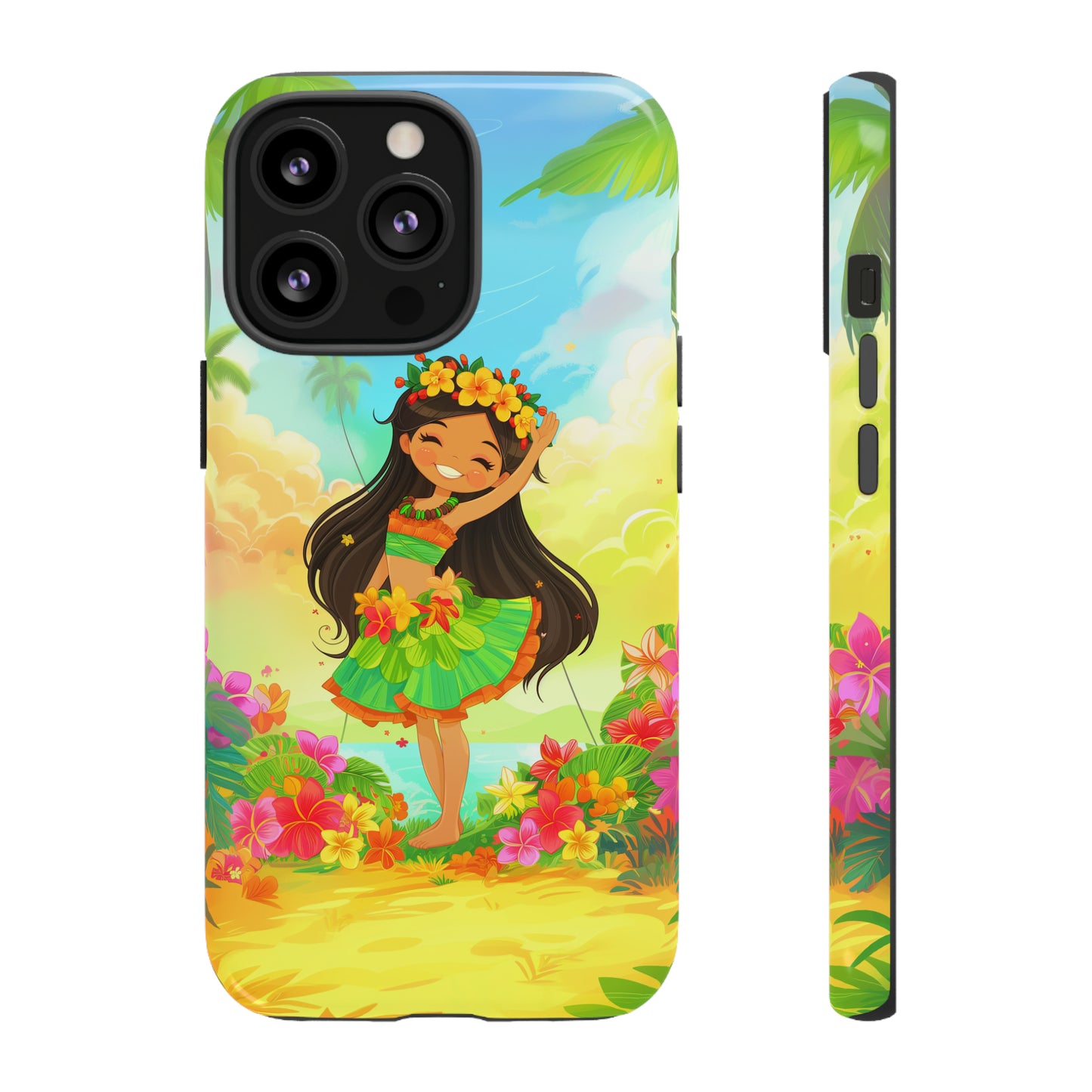 Cute Hula Girl Hawaiian Phone Case, Tropical, Hibiscus, Wireless Compatible, Protective Cell Phone Case for iPhone, Samsung, Pixel phones