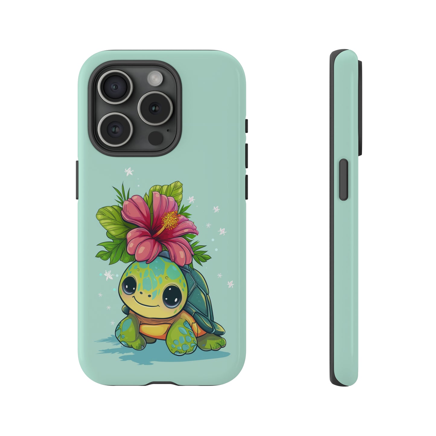Cute Turtle Hawaiian Phone Case, Tropical, Hibiscus, Wireless Compatible, Protective Cell Phone Case for iPhone, Samsung, Pixel phones