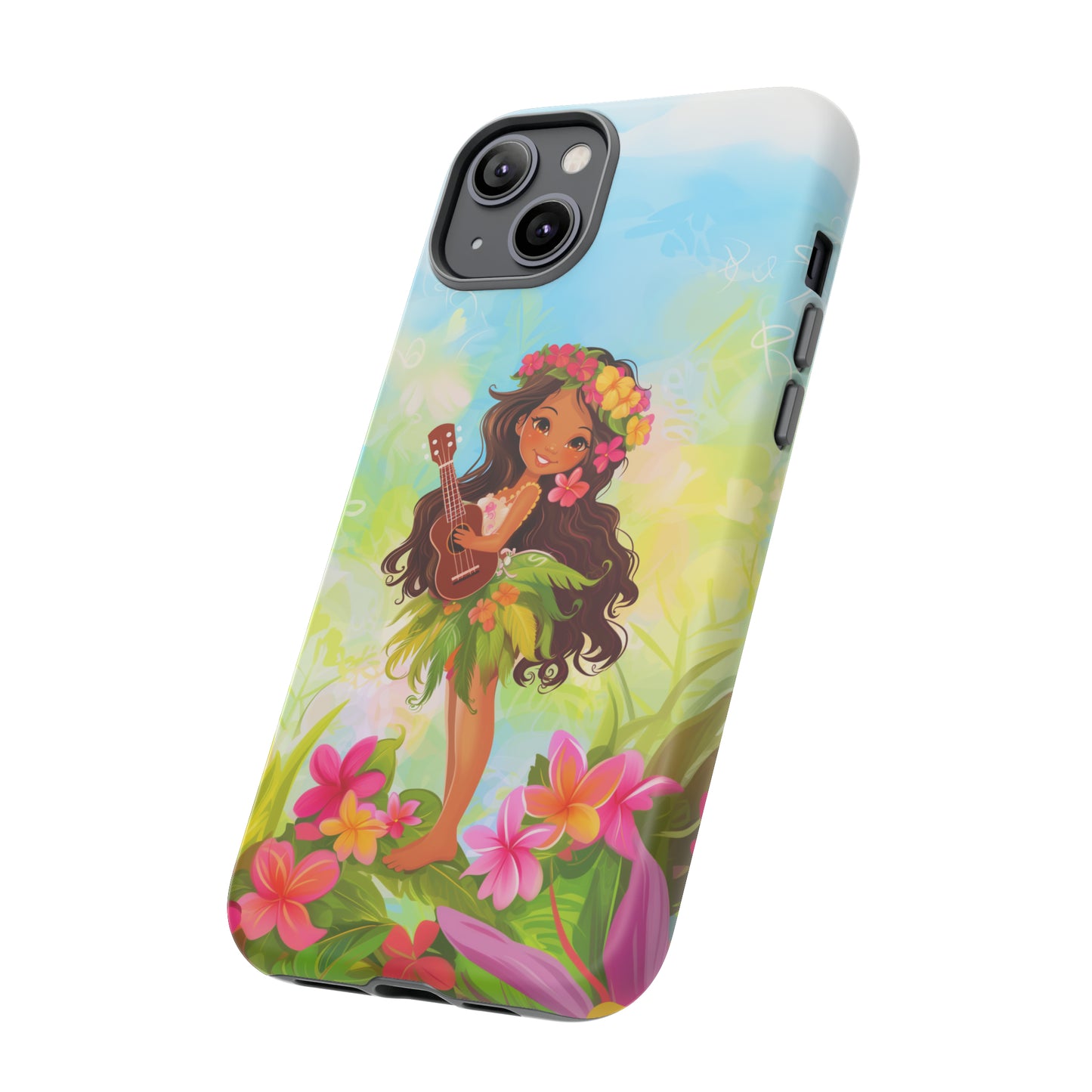 Cute Hula Girl Hawaiian Phone Case, Tropical, Hibiscus, Wireless Compatible, Protective Cell Phone Case for iPhone, Samsung, Pixel phones