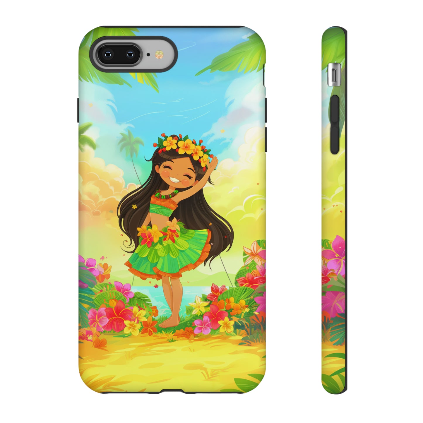 Cute Hula Girl Hawaiian Phone Case, Tropical, Hibiscus, Wireless Compatible, Protective Cell Phone Case for iPhone, Samsung, Pixel phones