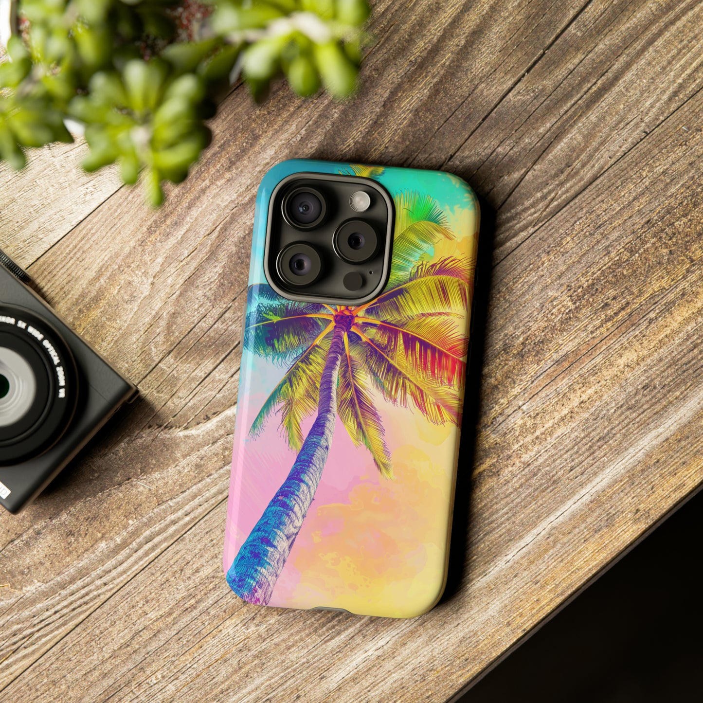 Palm Tree Colorful Hawaiian Tropical Phone Case, 808, Island Tropics, Wireless Compatible, Protective Cell Phone Case iPhone, Samsung, Pixel