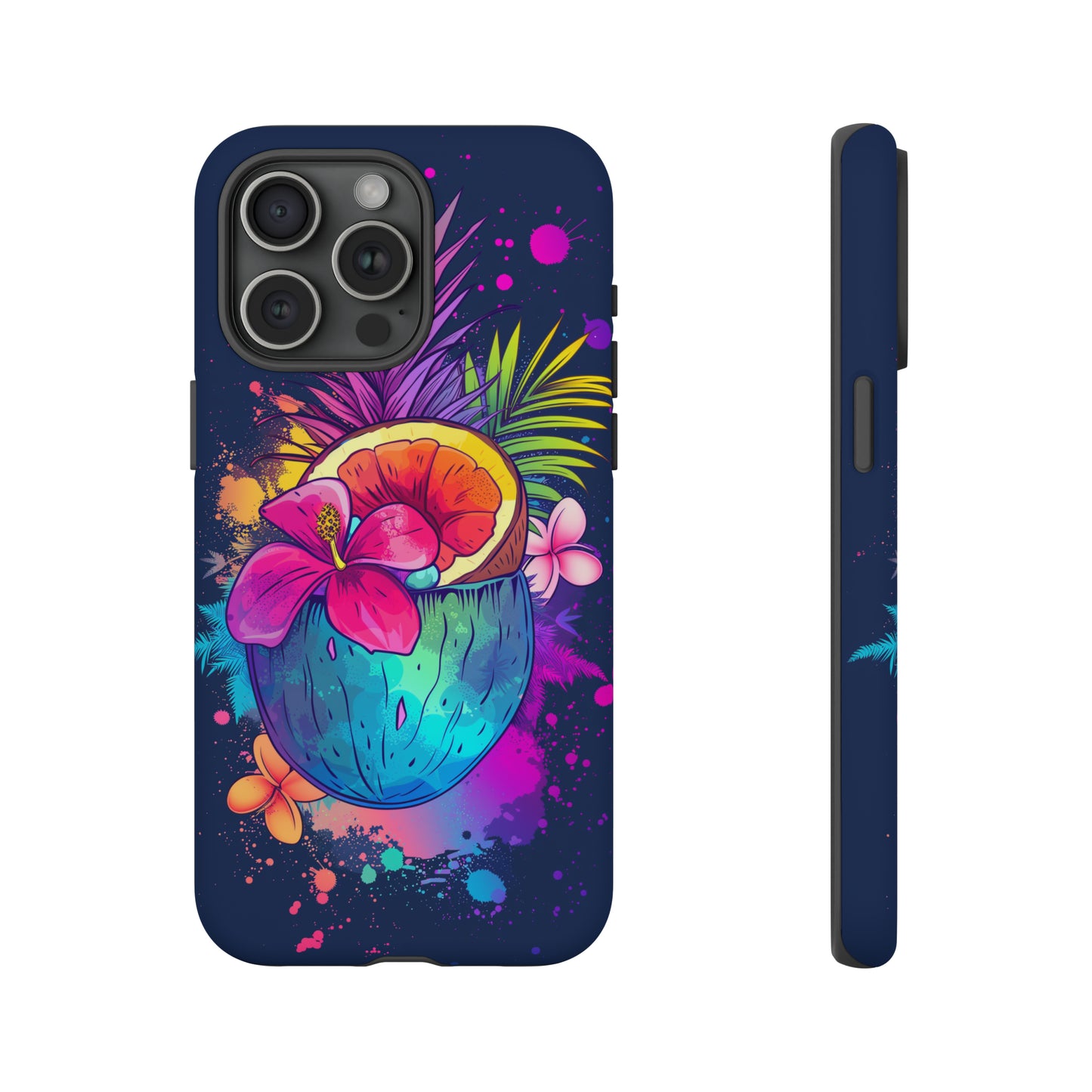 Coconut Dark Colorful Hawaiian Tropical Phone Case, Island Tropics, Wireless Compatible, Protective Cell Phone Case iPhone, Samsung, Pixel
