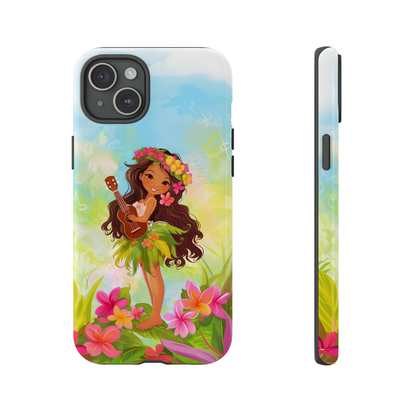 Cute Hula Girl Hawaiian Phone Case, Tropical, Hibiscus, Wireless Compatible, Protective Cell Phone Case for iPhone, Samsung, Pixel phones