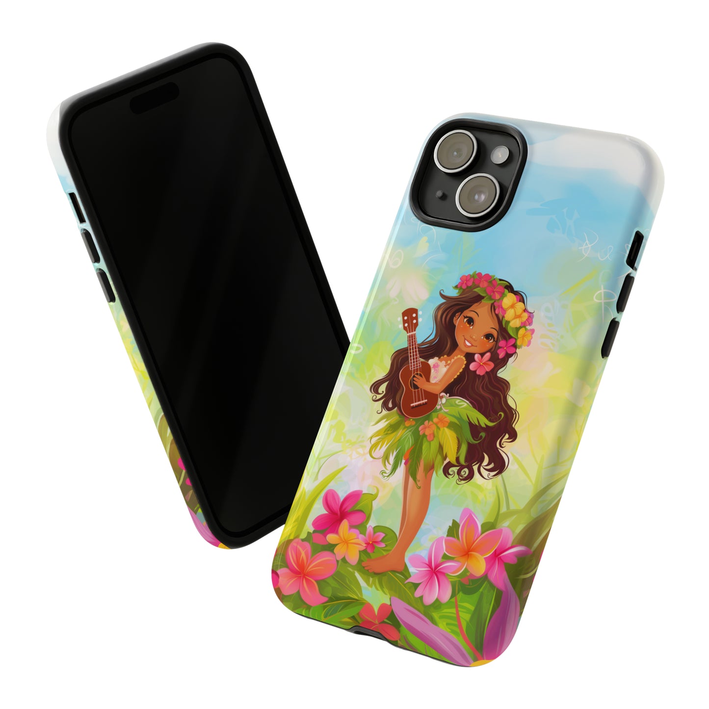 Cute Hula Girl Hawaiian Phone Case, Tropical, Hibiscus, Wireless Compatible, Protective Cell Phone Case for iPhone, Samsung, Pixel phones