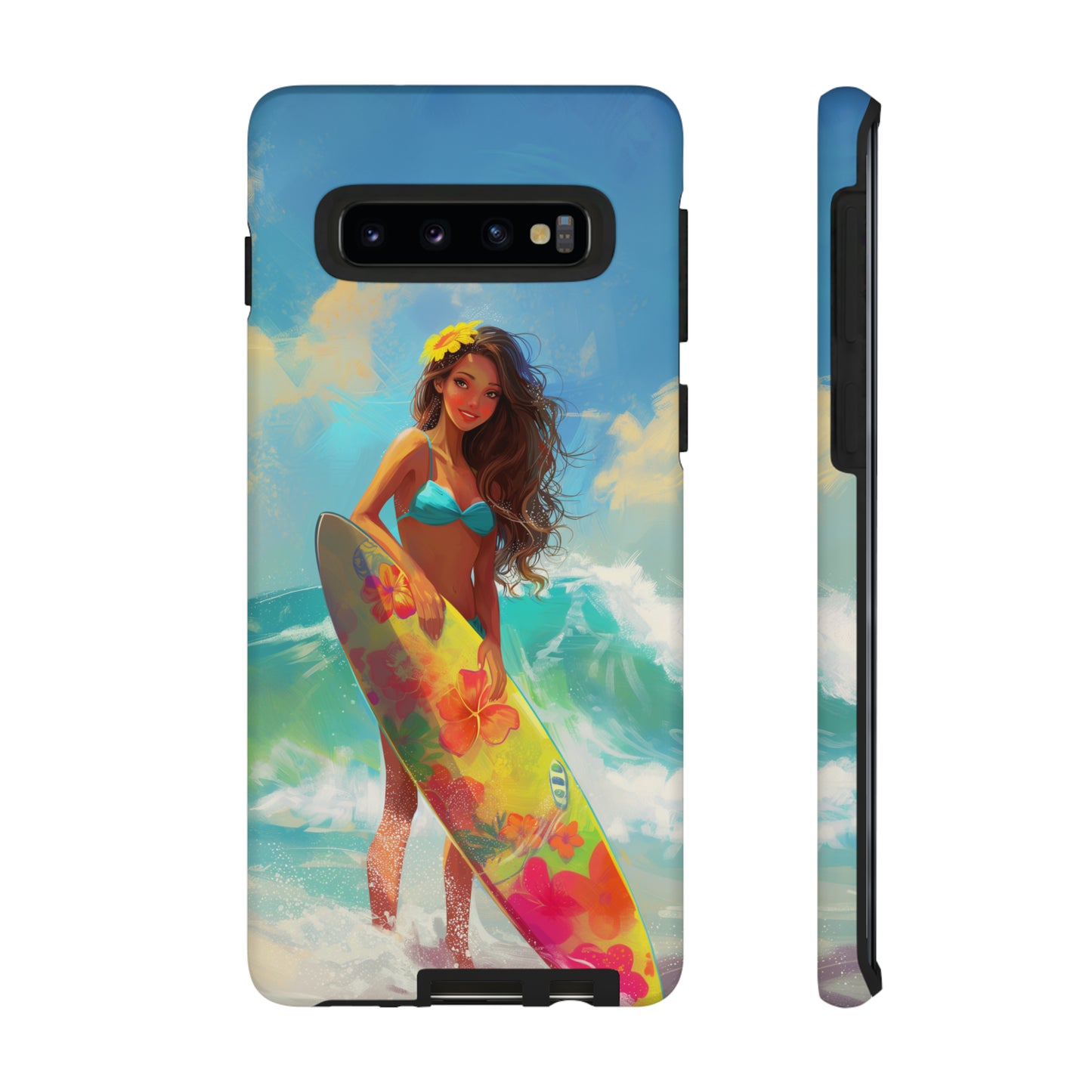 Surfer Girl Hawaiian Phone Case, Tropical, Hibiscus, Wireless Compatible, Protective Cell Phone Case for iPhone, Samsung, Pixel phones