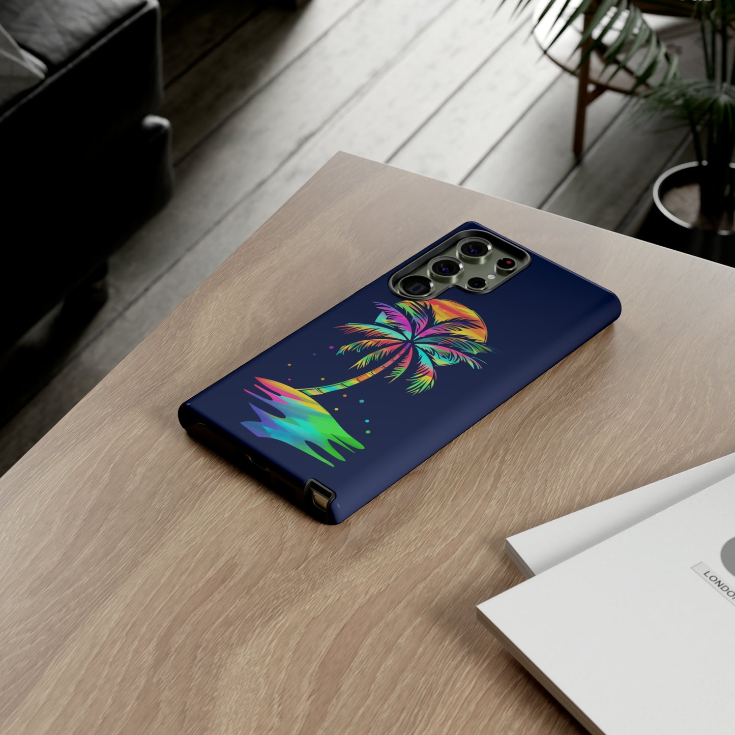 Night Palm Tree Hawaiian Phone Case, Tropical, Hibiscus, Wireless Compatible, Protective Cell Phone Case for iPhone, Samsung, Pixel phones