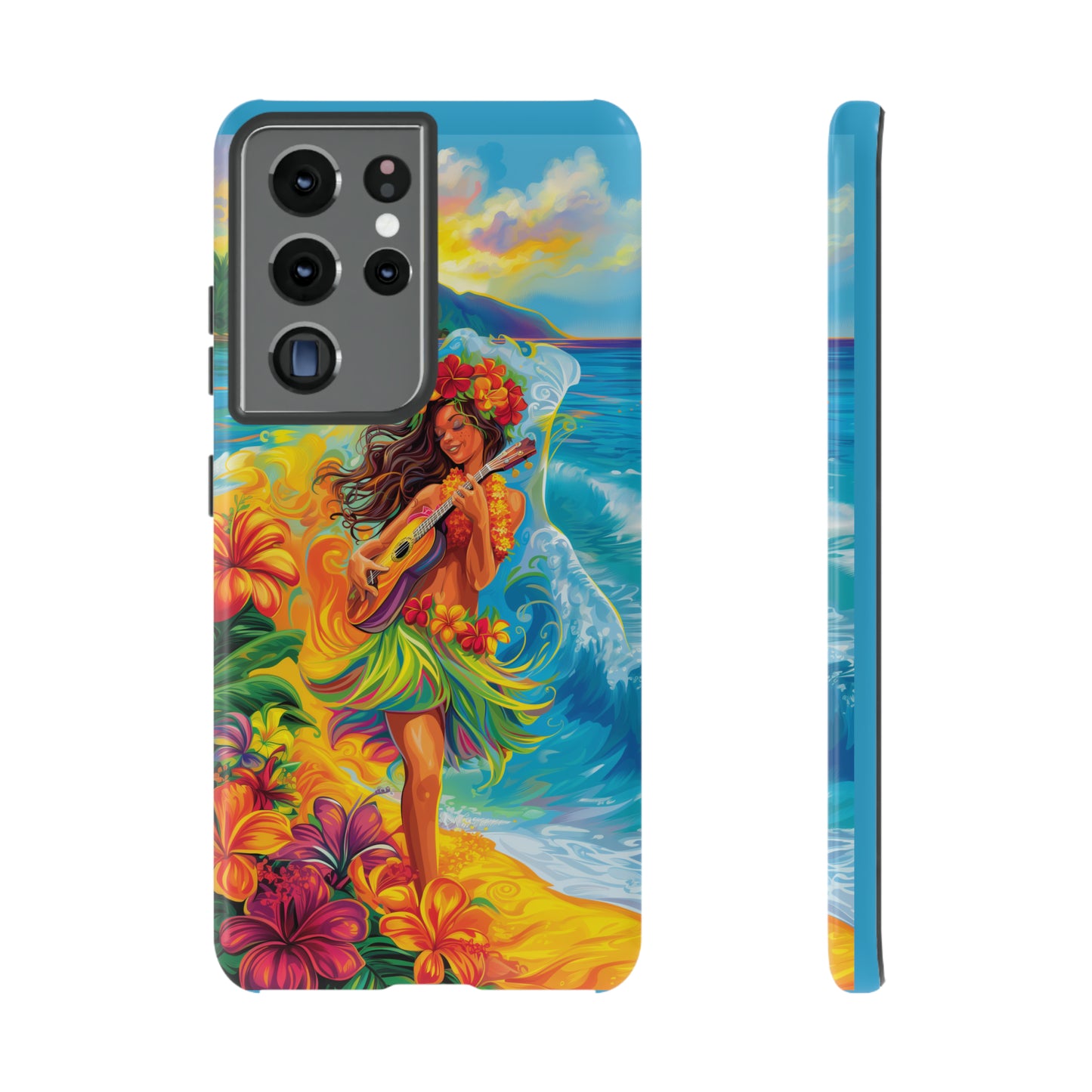 Ukulele Hula Girl Hawaiian Phone Case, Tropical, Hibiscus, Wireless Compatible, Protective Cell Phone Case for iPhone, Samsung, Pixel phones