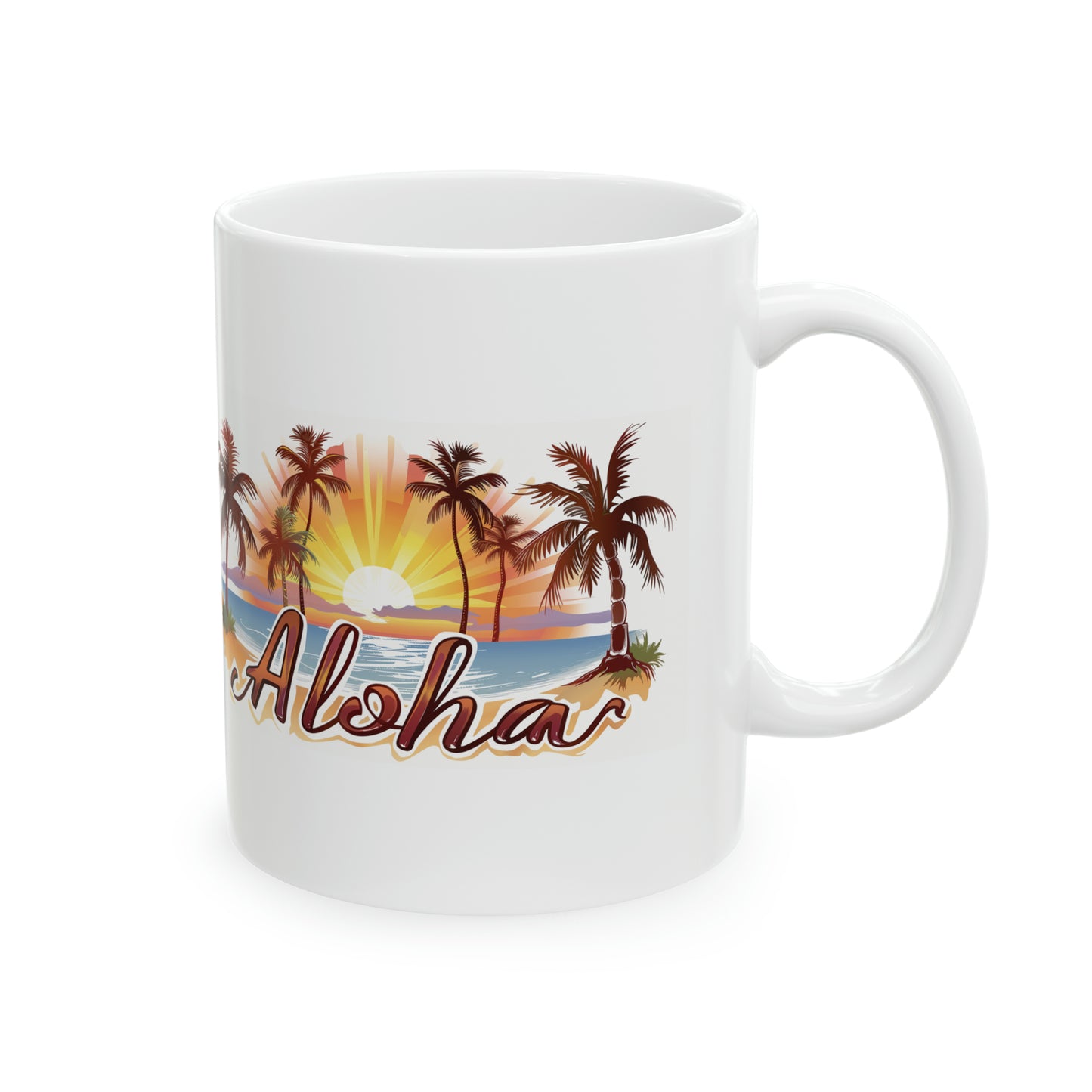 Aloha Sunset Cursive Brown Hawaiian Ceramic Mug 11oz, Hawaii Mug, HI Mug, Aloha Mug, 808 Mug, Island Mug, Tropical Mug, Coffee Mug