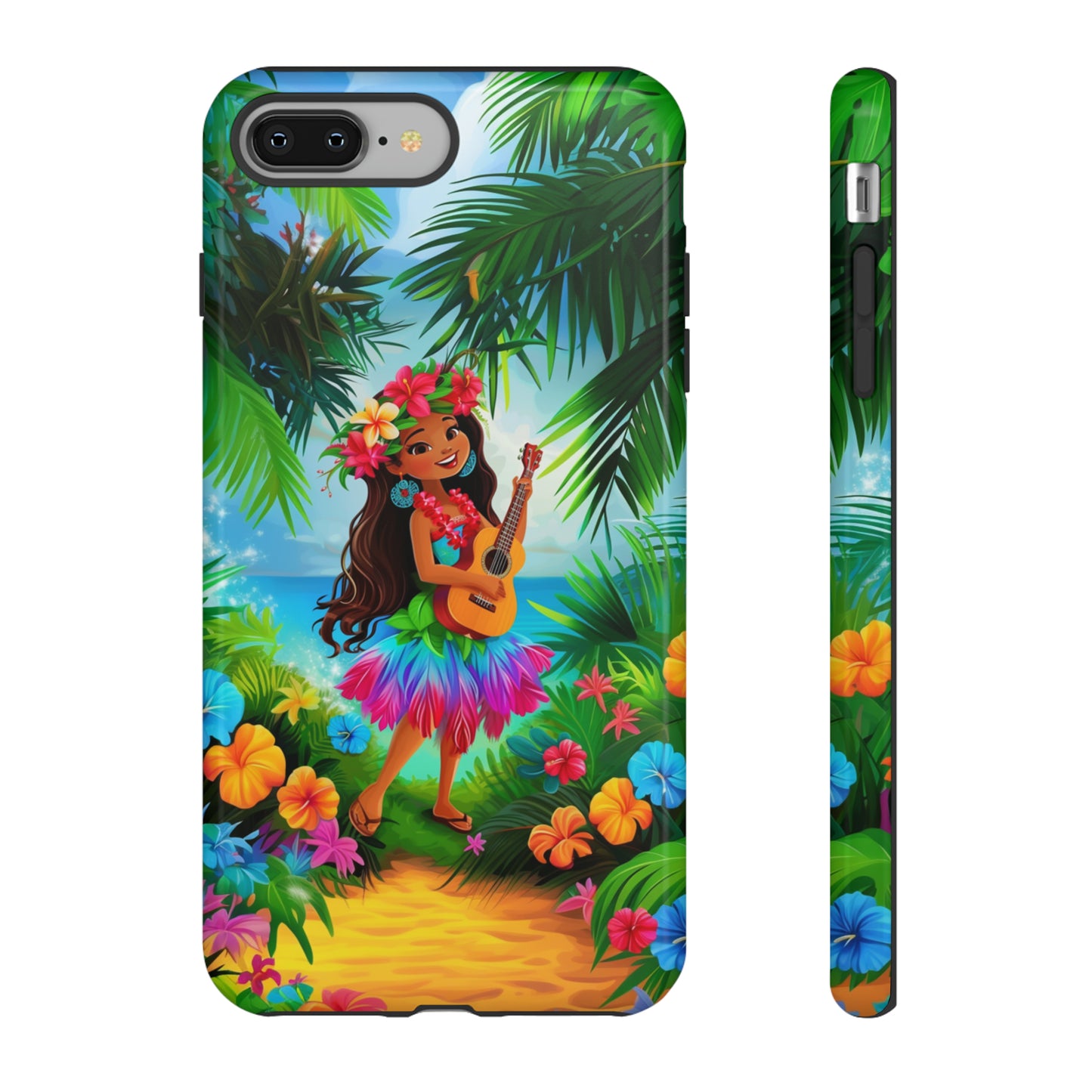 Hula Girl Ukulele Hawaiian Phone Case, Tropical, Hibiscus, Wireless Compatible, Protective Cell Phone Case for iPhone, Samsung, Pixel phones