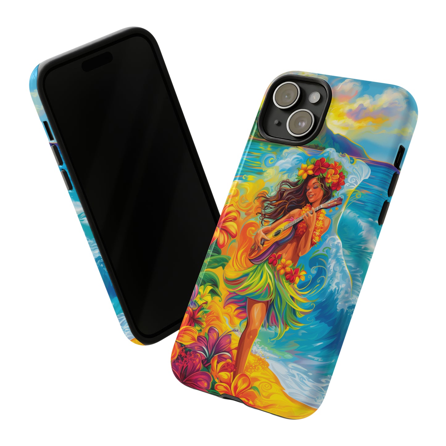 Ukulele Hula Girl Hawaiian Phone Case, Tropical, Hibiscus, Wireless Compatible, Protective Cell Phone Case for iPhone, Samsung, Pixel phones