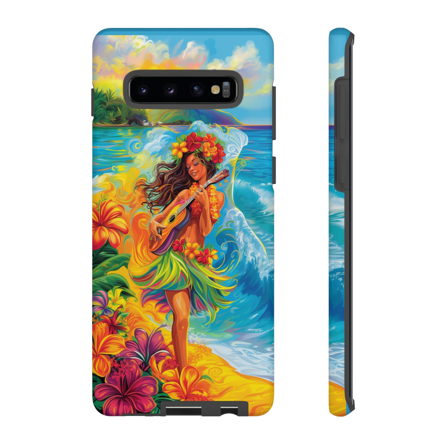 Ukulele Hula Girl Hawaiian Phone Case, Tropical, Hibiscus, Wireless Compatible, Protective Cell Phone Case for iPhone, Samsung, Pixel phones