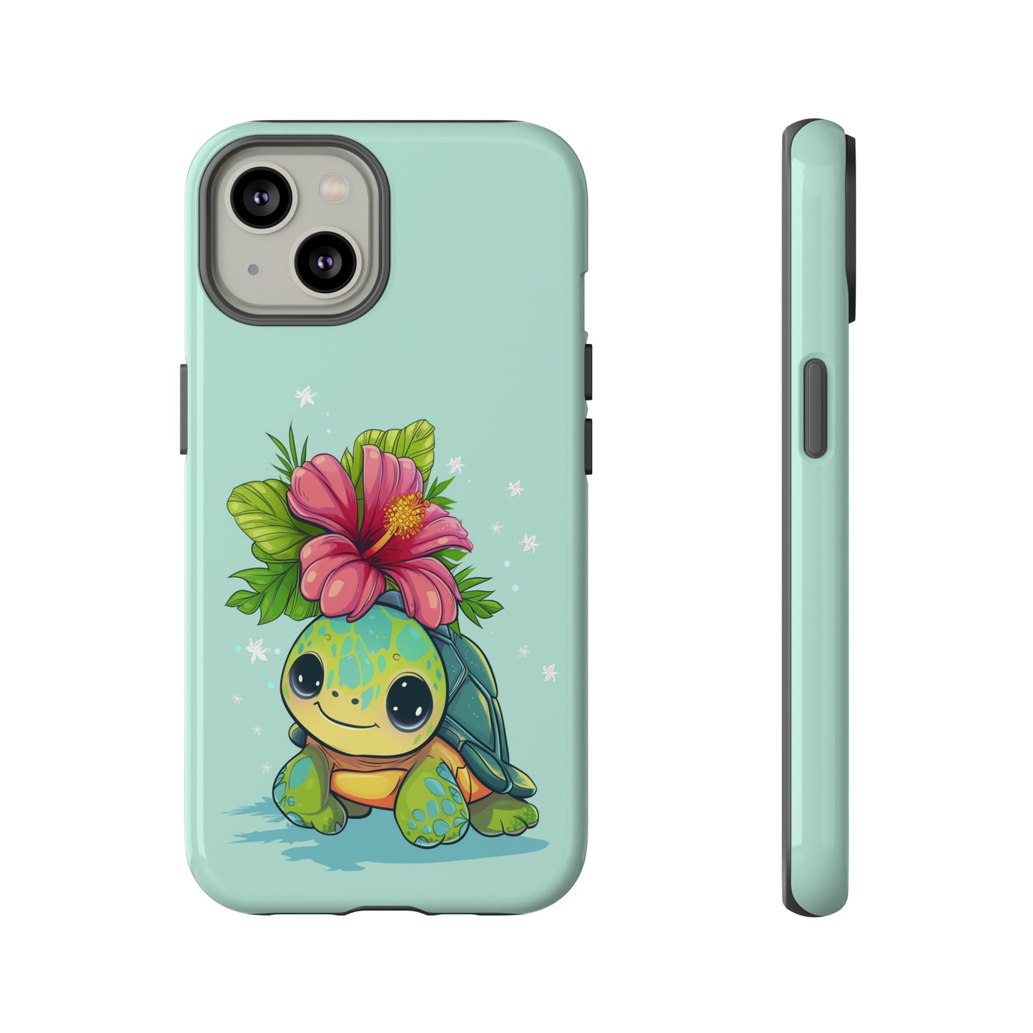 Cute Turtle Hawaiian Phone Case, Tropical, Hibiscus, Wireless Compatible, Protective Cell Phone Case for iPhone, Samsung, Pixel phones