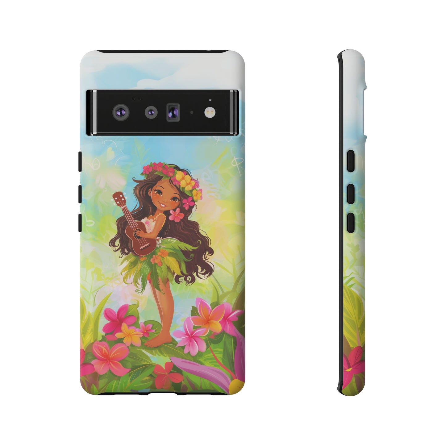 Cute Hula Girl Hawaiian Phone Case, Tropical, Hibiscus, Wireless Compatible, Protective Cell Phone Case for iPhone, Samsung, Pixel phones
