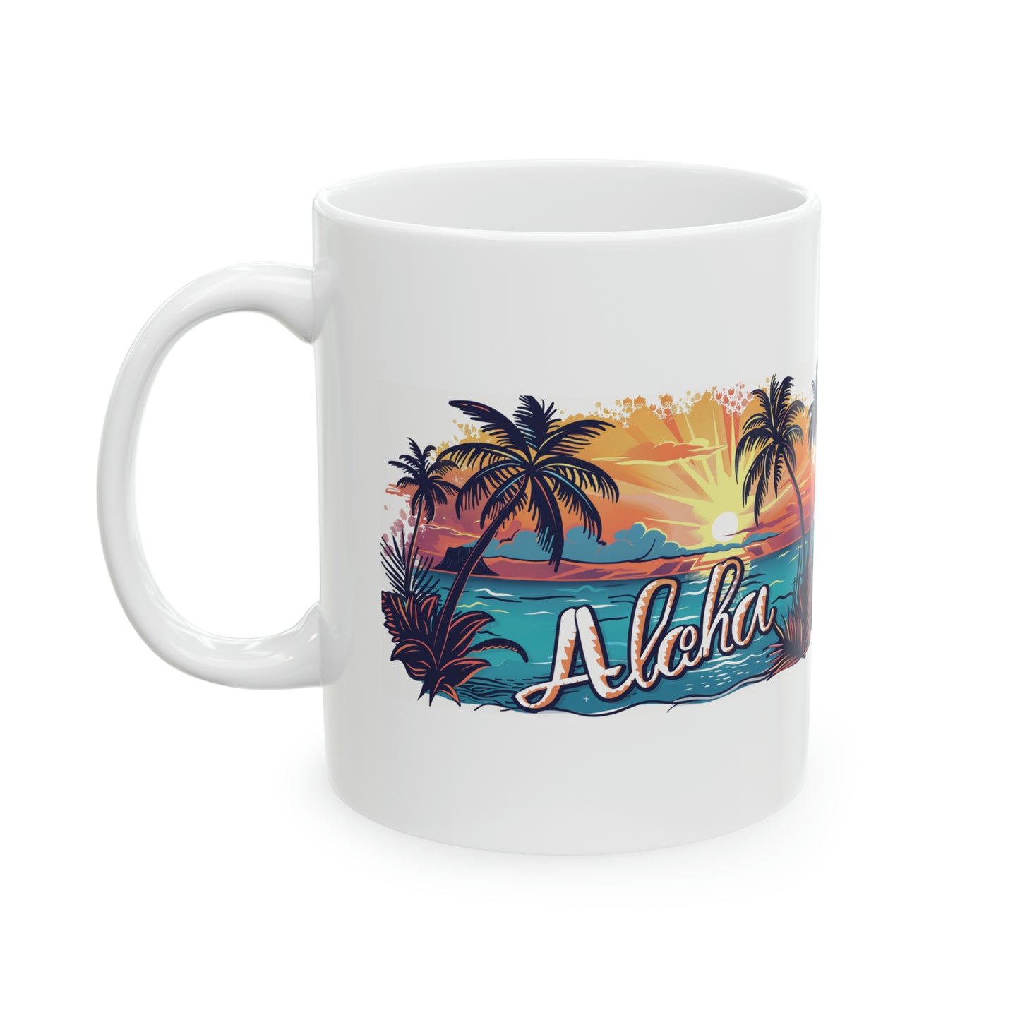 Aloha Sunset Cursive Strokes Hawaiian Ceramic Mug 11oz, Hawaii Mug, HI Mug, Aloha Mug, 808 Mug, Island Mug, Tropical Mug, Coffee Mug