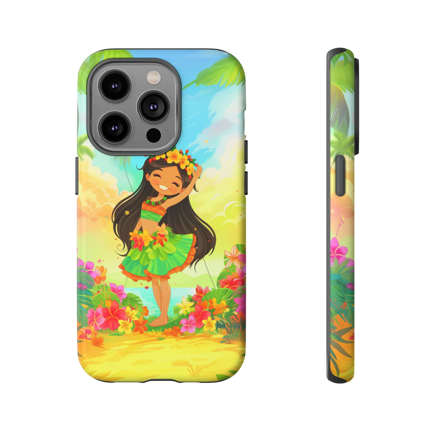 Cute Hula Girl Hawaiian Phone Case, Tropical, Hibiscus, Wireless Compatible, Protective Cell Phone Case for iPhone, Samsung, Pixel phones