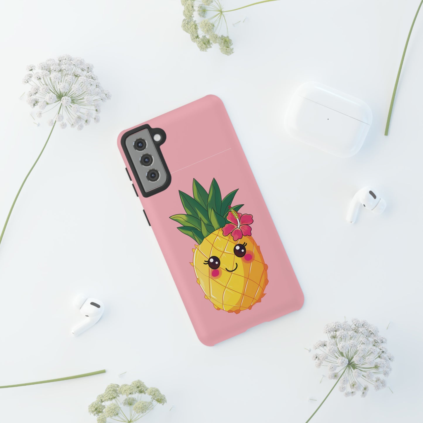 Cute Pineapple Hawaiian Phone Case, Tropical, Hibiscus, Wireless Compatible, Protective Cell Phone Case for iPhone, Samsung, Pixel phones