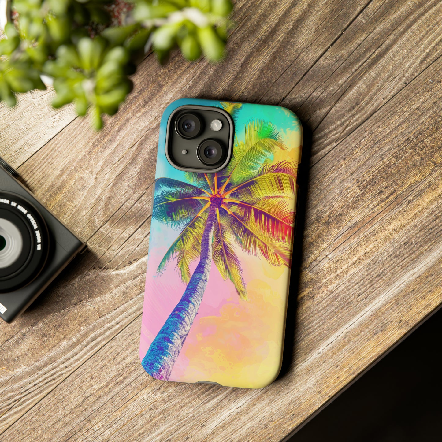 Palm Tree Colorful Hawaiian Tropical Phone Case, 808, Island Tropics, Wireless Compatible, Protective Cell Phone Case iPhone, Samsung, Pixel