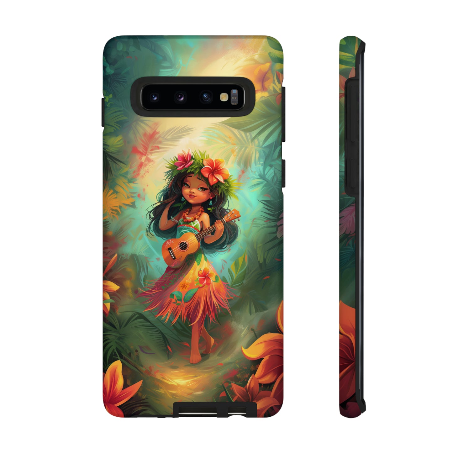 Cute Hula Girl Ukulele Hawaiian Phone Case, Tropical, Hibiscus, Wireless Compatible, Protective Cell Phone Case for iPhone, Samsung, Pixel