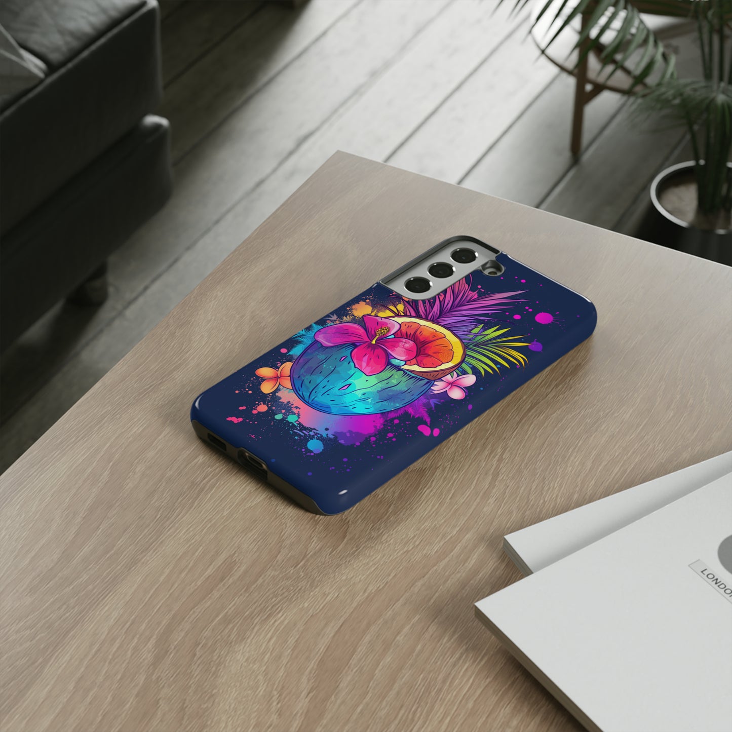 Coconut Dark Colorful Hawaiian Tropical Phone Case, Island Tropics, Wireless Compatible, Protective Cell Phone Case iPhone, Samsung, Pixel