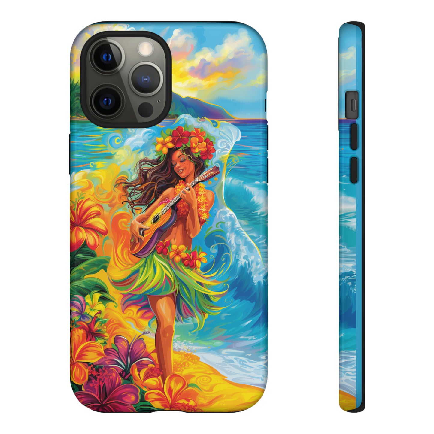 Ukulele Hula Girl Hawaiian Phone Case, Tropical, Hibiscus, Wireless Compatible, Protective Cell Phone Case for iPhone, Samsung, Pixel phones