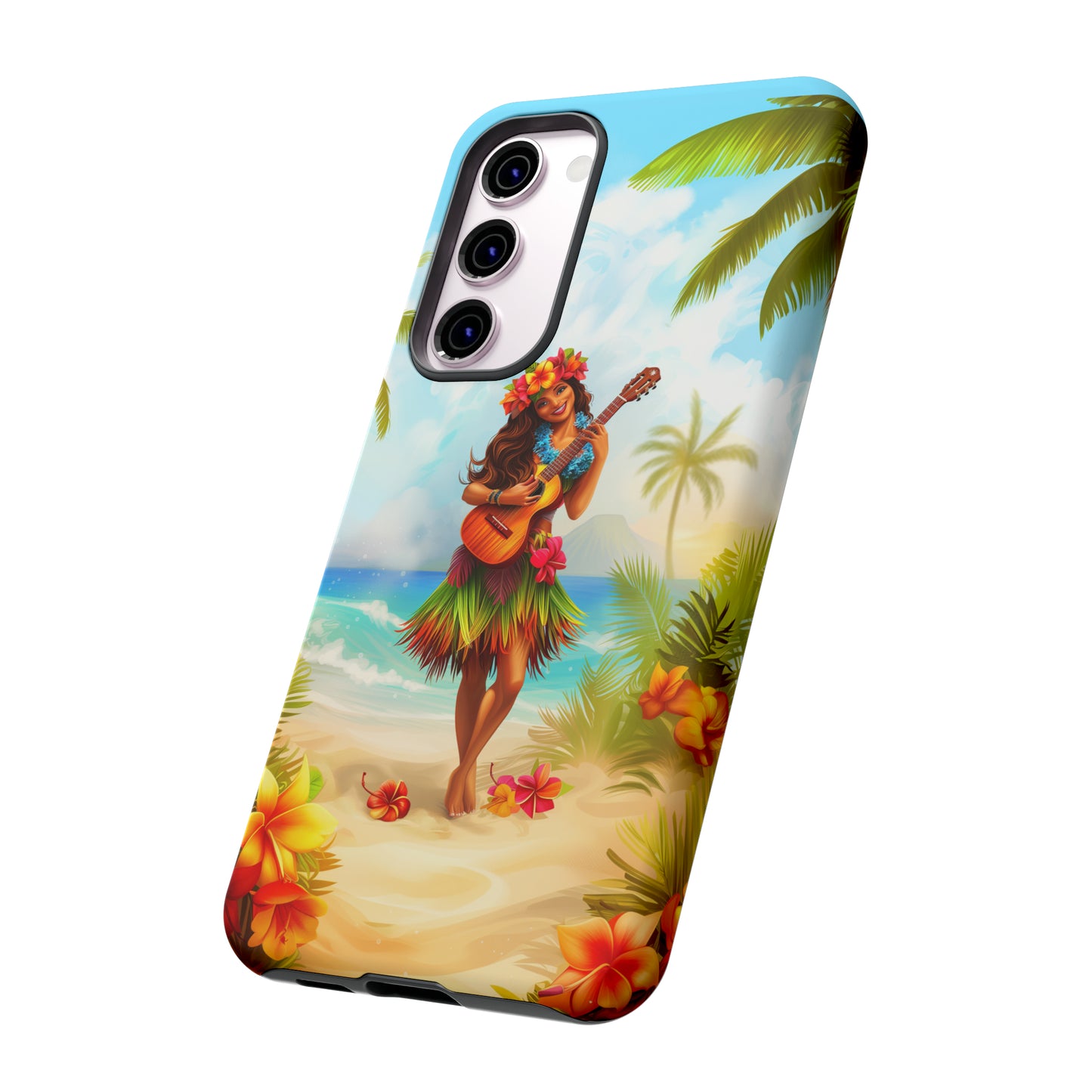 Hula Girl Guitar Hawaiian Phone Case, Tropical, Hibiscus, Wireless Compatible, Protective Cell Phone Case for iPhone, Samsung, Pixel phones