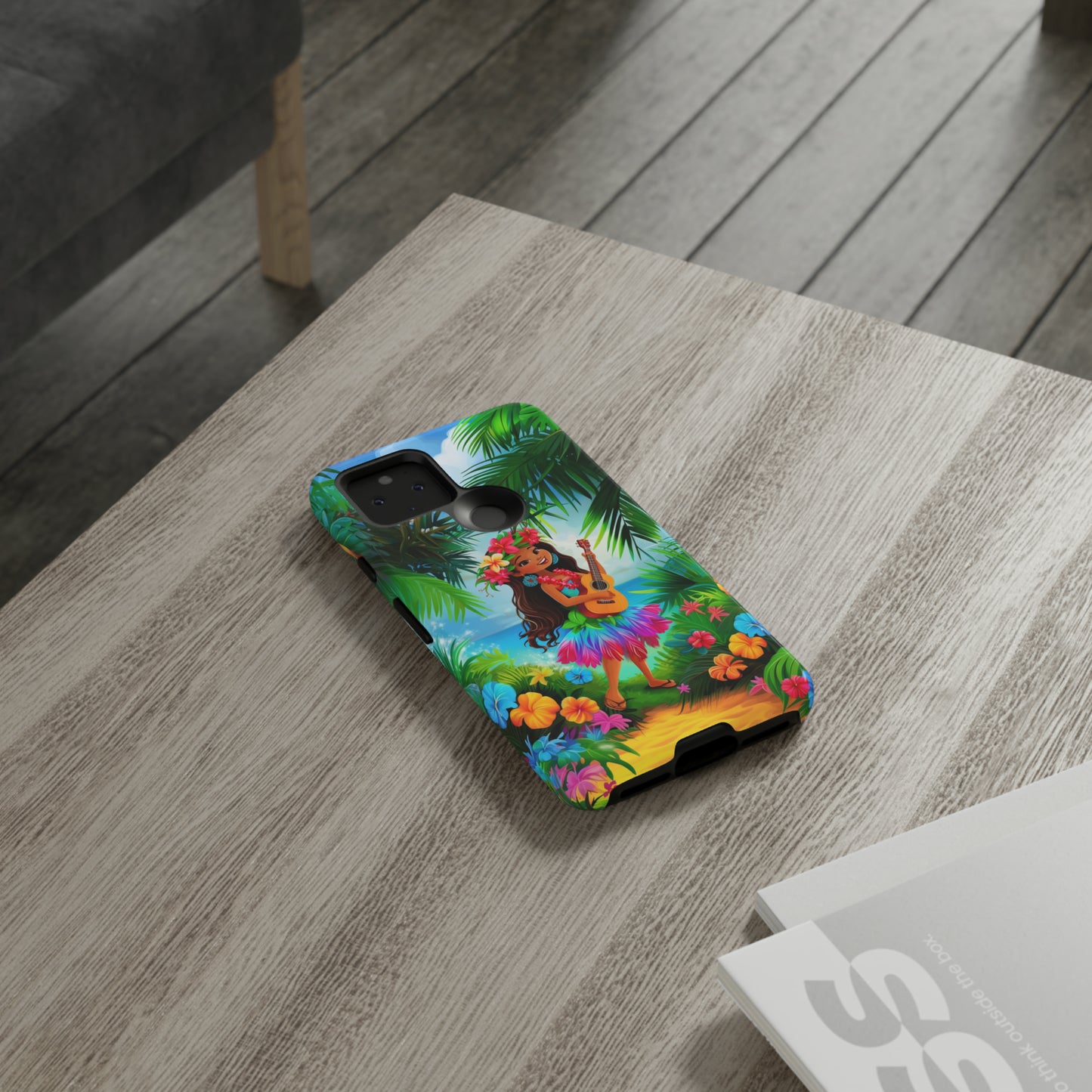 Hula Girl Ukulele Hawaiian Phone Case, Tropical, Hibiscus, Wireless Compatible, Protective Cell Phone Case for iPhone, Samsung, Pixel phones