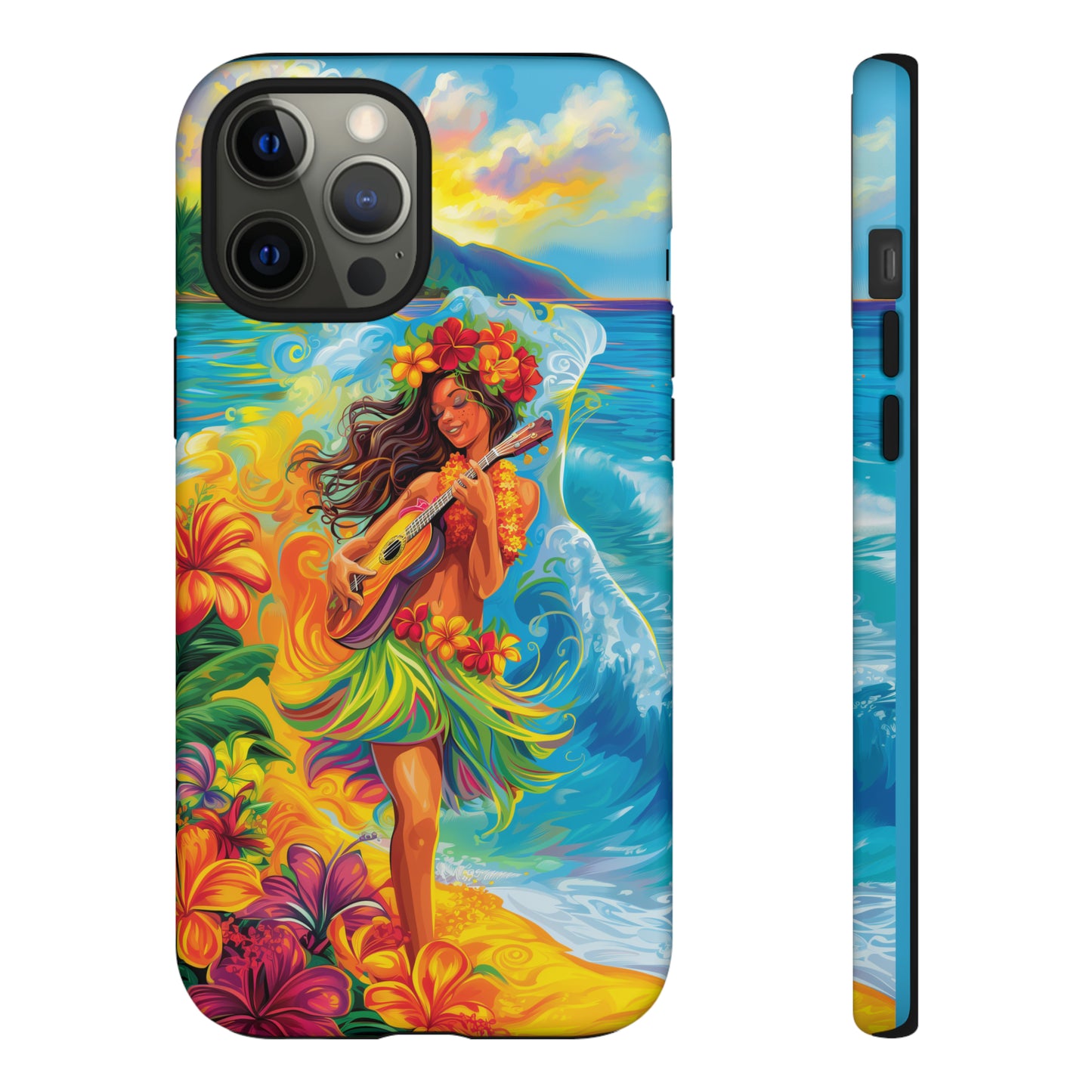 Ukulele Hula Girl Hawaiian Phone Case, Tropical, Hibiscus, Wireless Compatible, Protective Cell Phone Case for iPhone, Samsung, Pixel phones
