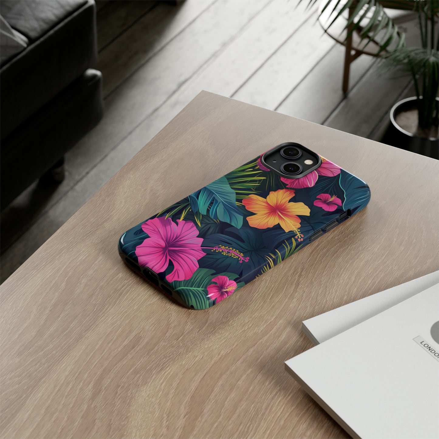 Hibiscus Dark Hawaiian Tropical Phone Case, 808, Island Tropics, Wireless Compatible, Protective Cell Phone Case iPhone, Samsung, Pixel