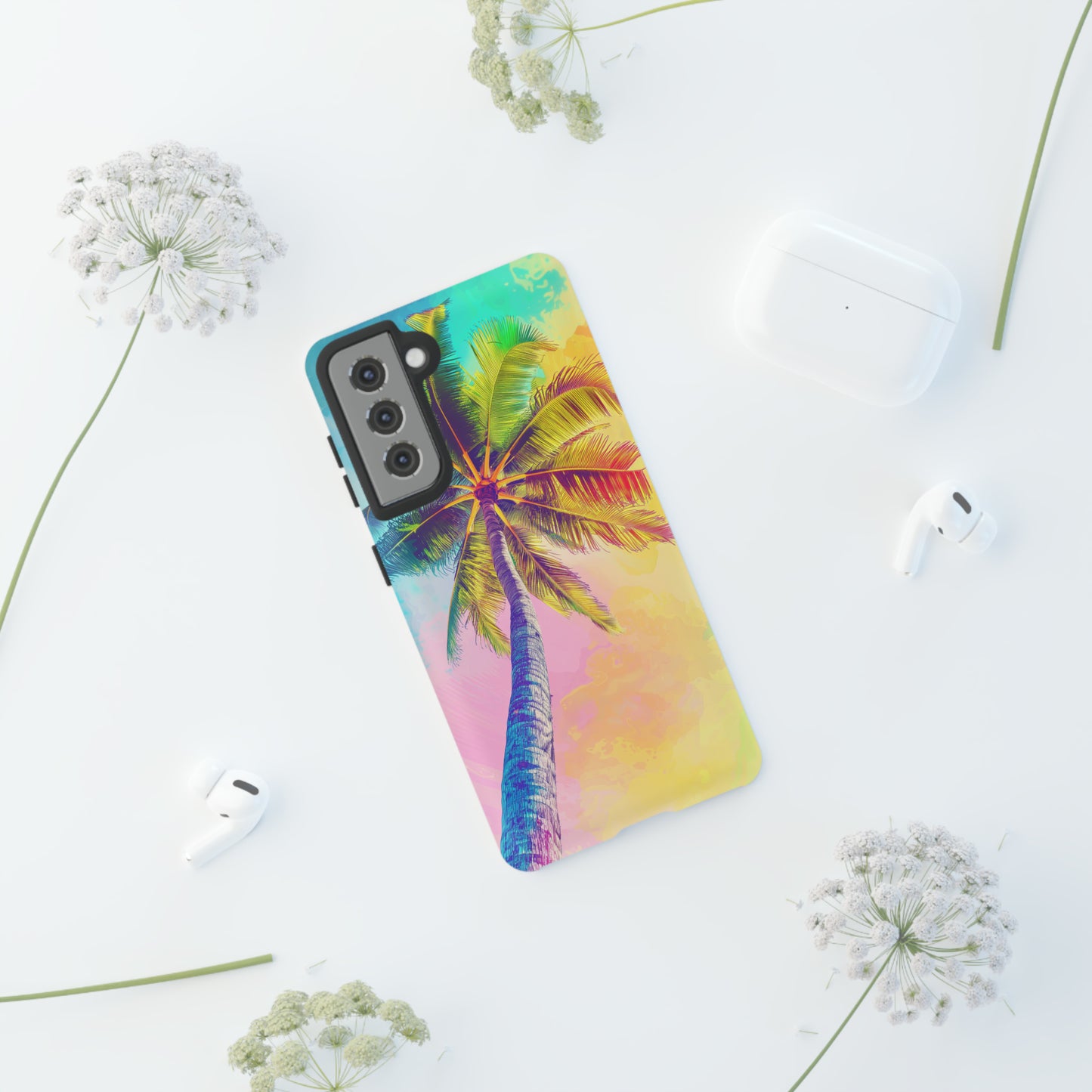 Palm Tree Colorful Hawaiian Tropical Phone Case, 808, Island Tropics, Wireless Compatible, Protective Cell Phone Case iPhone, Samsung, Pixel