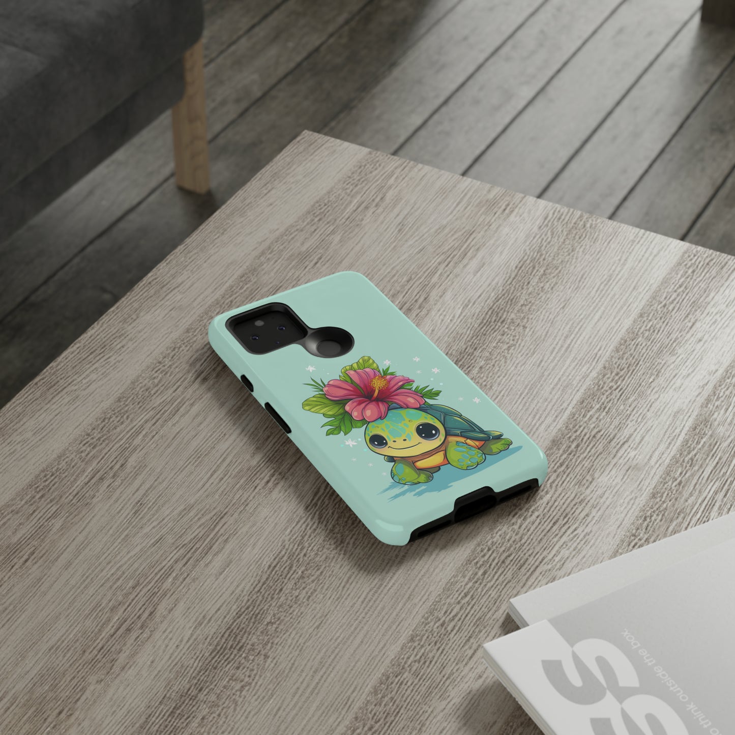 Cute Turtle Hawaiian Phone Case, Tropical, Hibiscus, Wireless Compatible, Protective Cell Phone Case for iPhone, Samsung, Pixel phones