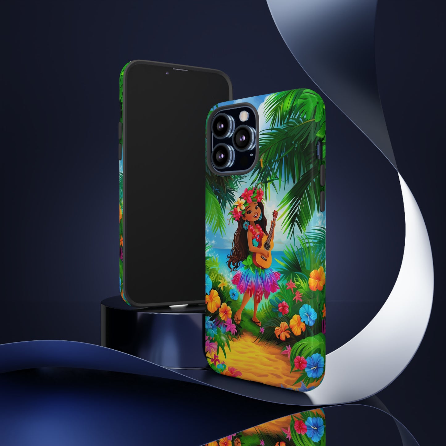 Hula Girl Ukulele Hawaiian Phone Case, Tropical, Hibiscus, Wireless Compatible, Protective Cell Phone Case for iPhone, Samsung, Pixel phones
