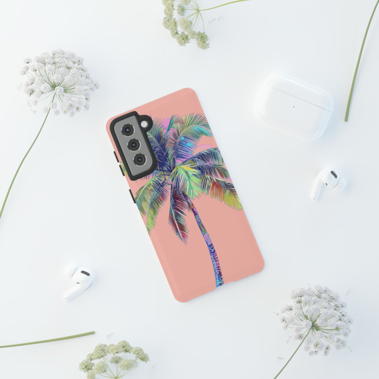 Pink Palm Tree Hawaiian Phone Case, Tropical, Hibiscus, Wireless Compatible, Protective Cell Phone Case for iPhone, Samsung, Pixel phones