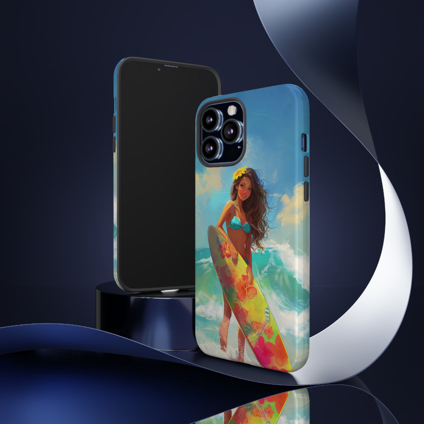 Surfer Girl Hawaiian Phone Case, Tropical, Hibiscus, Wireless Compatible, Protective Cell Phone Case for iPhone, Samsung, Pixel phones