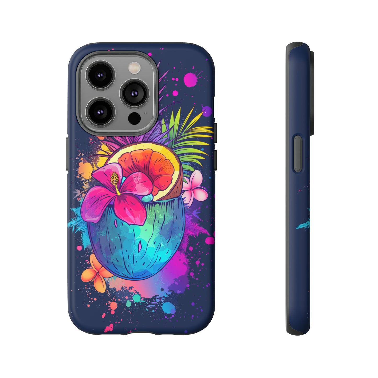 Coconut Dark Colorful Hawaiian Tropical Phone Case, Island Tropics, Wireless Compatible, Protective Cell Phone Case iPhone, Samsung, Pixel