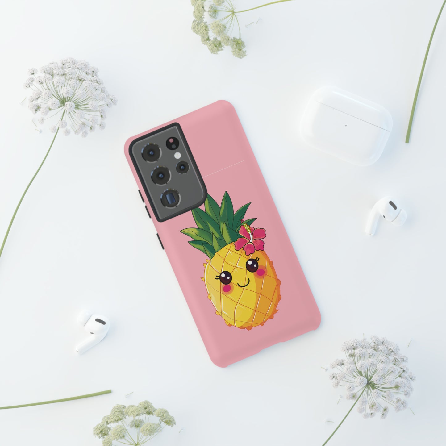 Cute Pineapple Hawaiian Phone Case, Tropical, Hibiscus, Wireless Compatible, Protective Cell Phone Case for iPhone, Samsung, Pixel phones