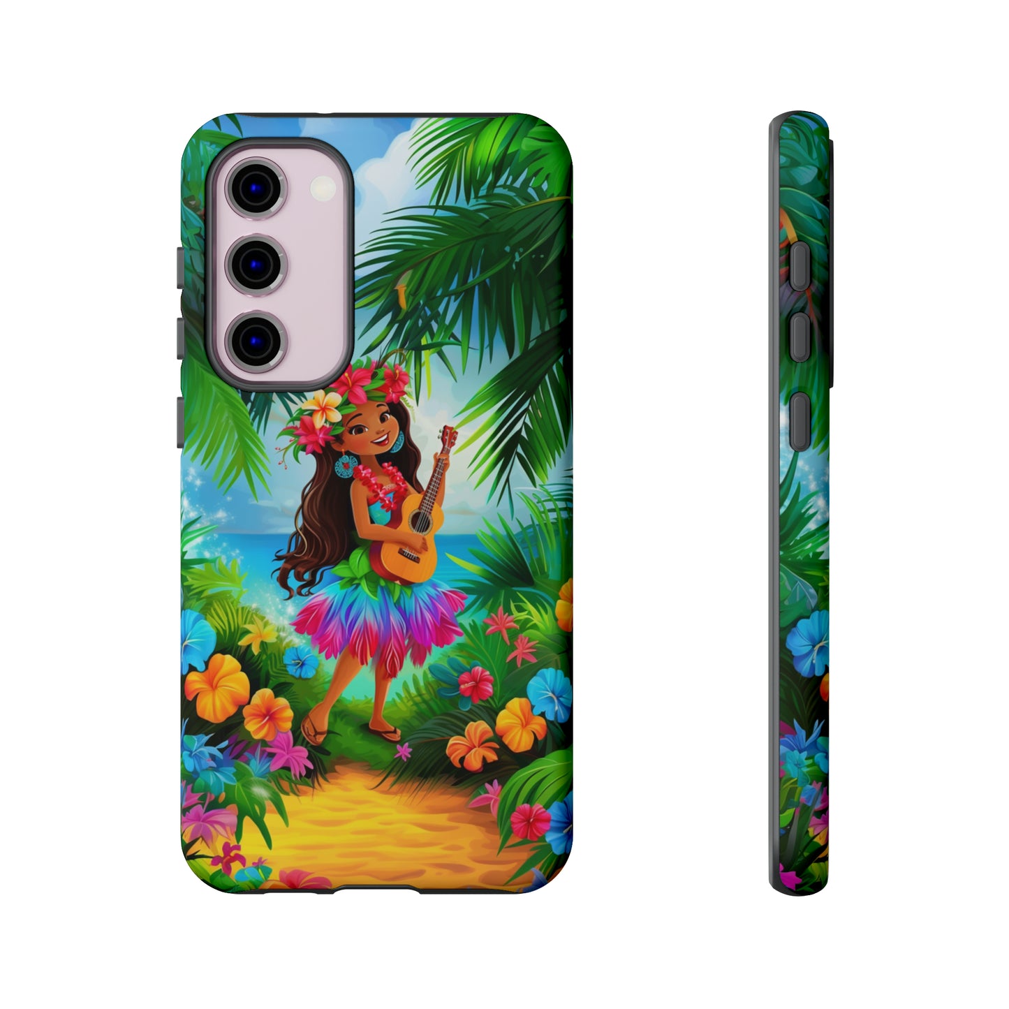 Hula Girl Ukulele Hawaiian Phone Case, Tropical, Hibiscus, Wireless Compatible, Protective Cell Phone Case for iPhone, Samsung, Pixel phones