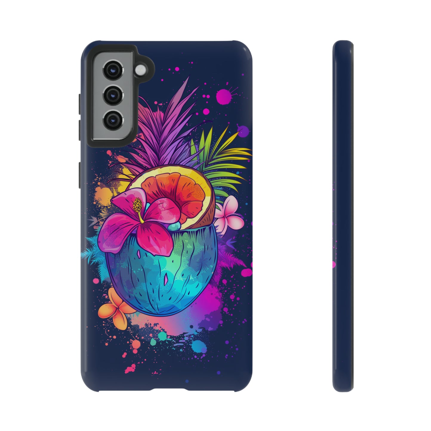 Coconut Dark Colorful Hawaiian Tropical Phone Case, Island Tropics, Wireless Compatible, Protective Cell Phone Case iPhone, Samsung, Pixel