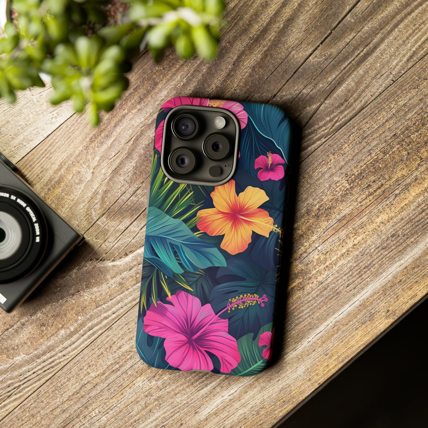 Hibiscus Dark Hawaiian Tropical Phone Case, 808, Island Tropics, Wireless Compatible, Protective Cell Phone Case iPhone, Samsung, Pixel