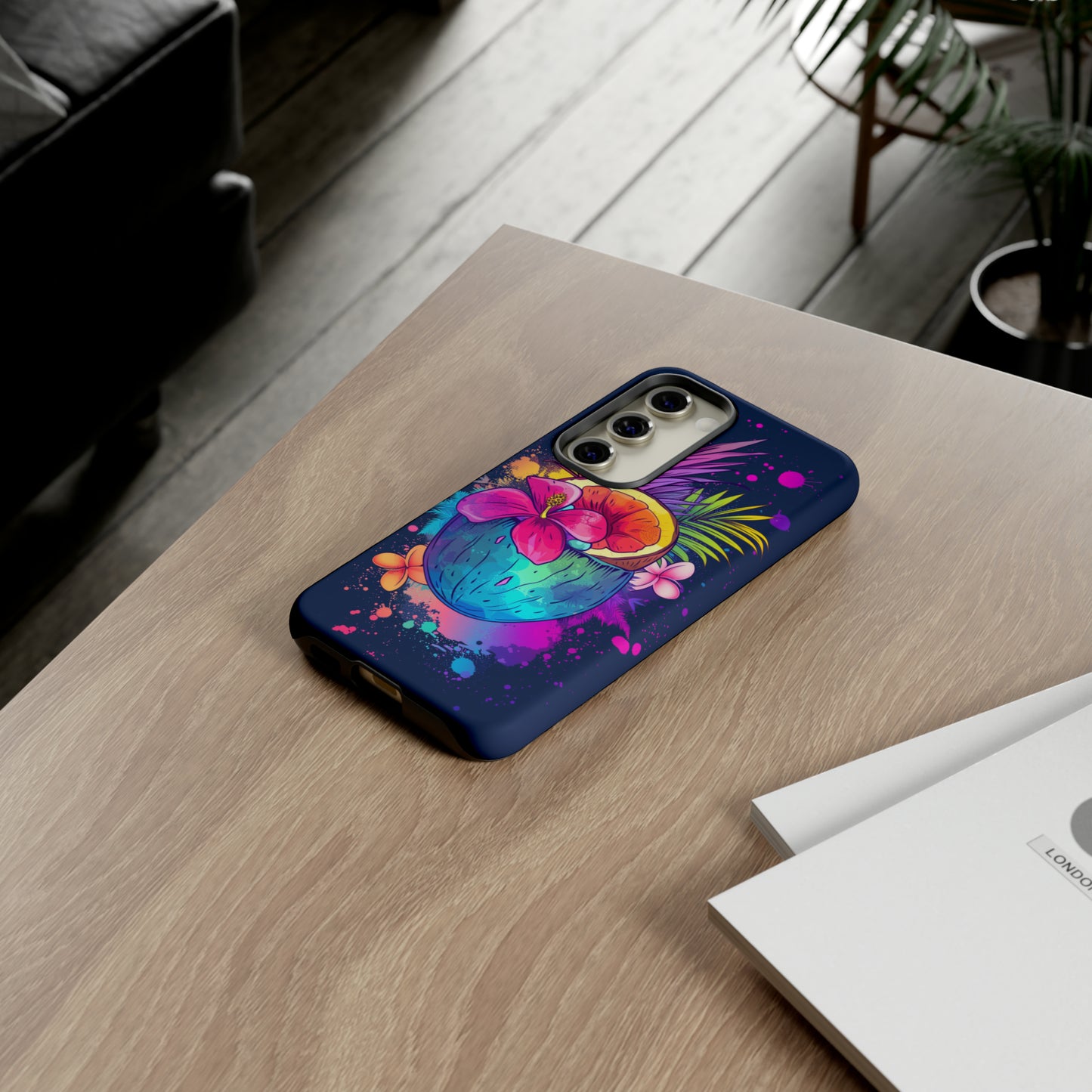 Coconut Dark Colorful Hawaiian Tropical Phone Case, Island Tropics, Wireless Compatible, Protective Cell Phone Case iPhone, Samsung, Pixel