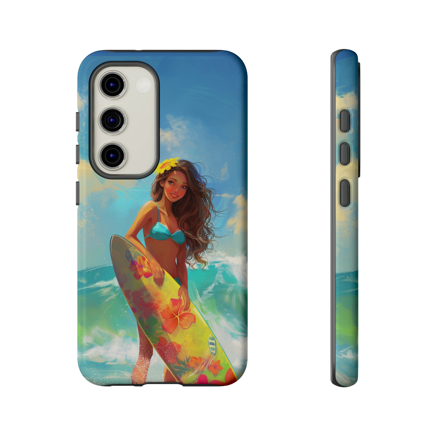 Surfer Girl Hawaiian Phone Case, Tropical, Hibiscus, Wireless Compatible, Protective Cell Phone Case for iPhone, Samsung, Pixel phones