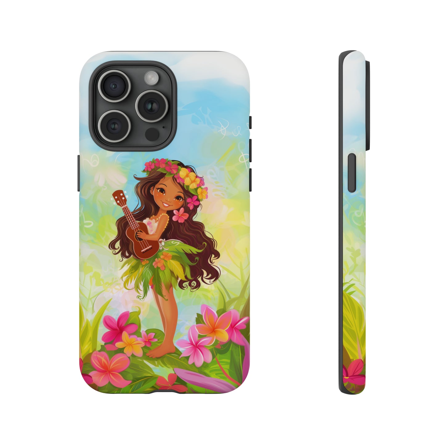 Cute Hula Girl Hawaiian Phone Case, Tropical, Hibiscus, Wireless Compatible, Protective Cell Phone Case for iPhone, Samsung, Pixel phones