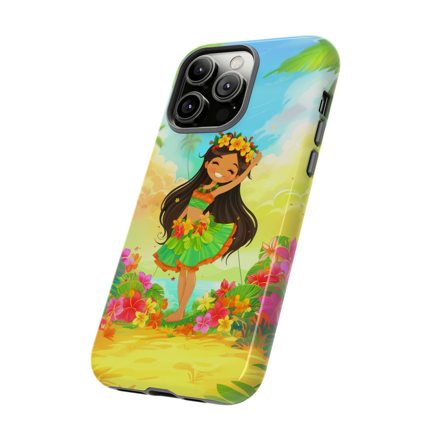 Cute Hula Girl Hawaiian Phone Case, Tropical, Hibiscus, Wireless Compatible, Protective Cell Phone Case for iPhone, Samsung, Pixel phones