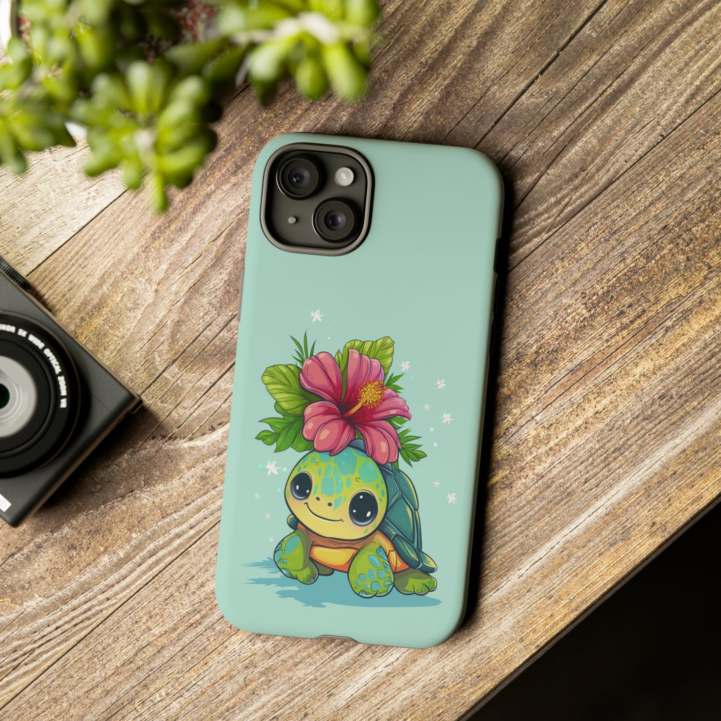 Cute Turtle Hawaiian Phone Case, Tropical, Hibiscus, Wireless Compatible, Protective Cell Phone Case for iPhone, Samsung, Pixel phones