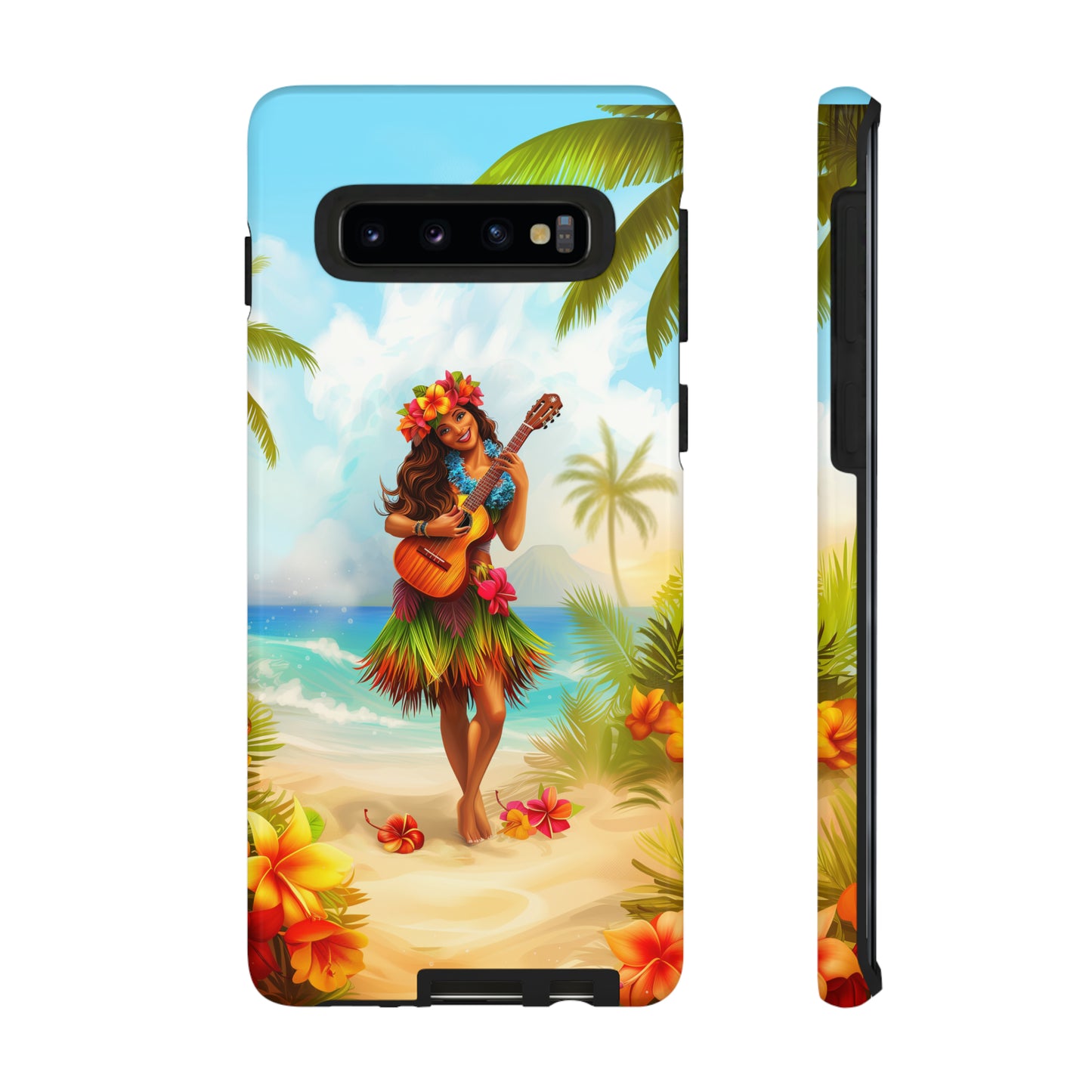 Hula Girl Guitar Hawaiian Phone Case, Tropical, Hibiscus, Wireless Compatible, Protective Cell Phone Case for iPhone, Samsung, Pixel phones