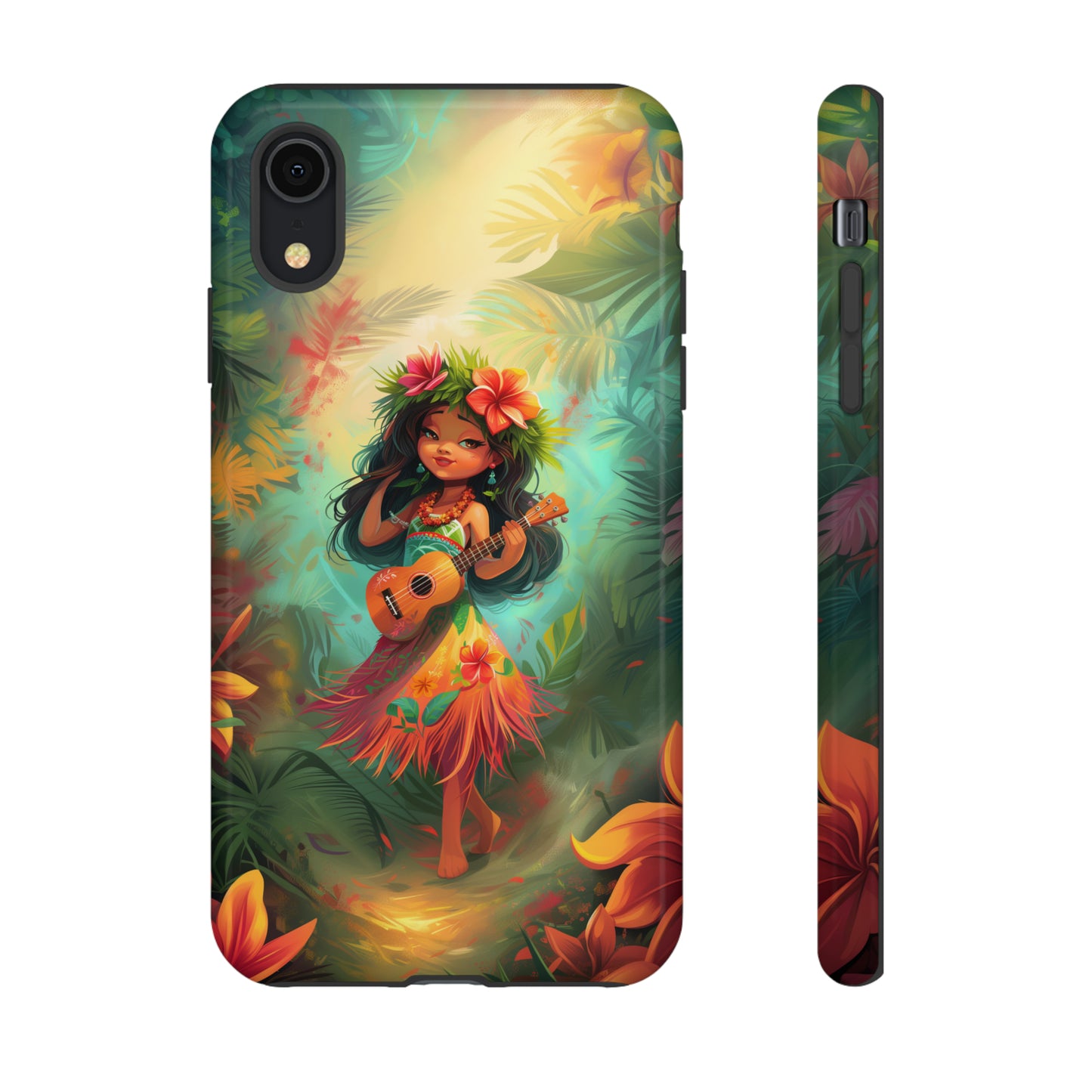 Cute Hula Girl Ukulele Hawaiian Phone Case, Tropical, Hibiscus, Wireless Compatible, Protective Cell Phone Case for iPhone, Samsung, Pixel