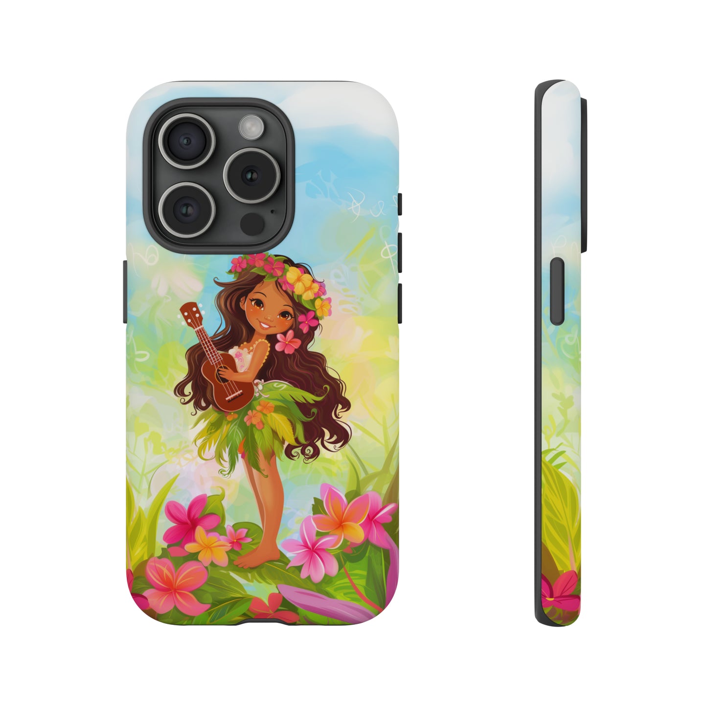 Cute Hula Girl Hawaiian Phone Case, Tropical, Hibiscus, Wireless Compatible, Protective Cell Phone Case for iPhone, Samsung, Pixel phones